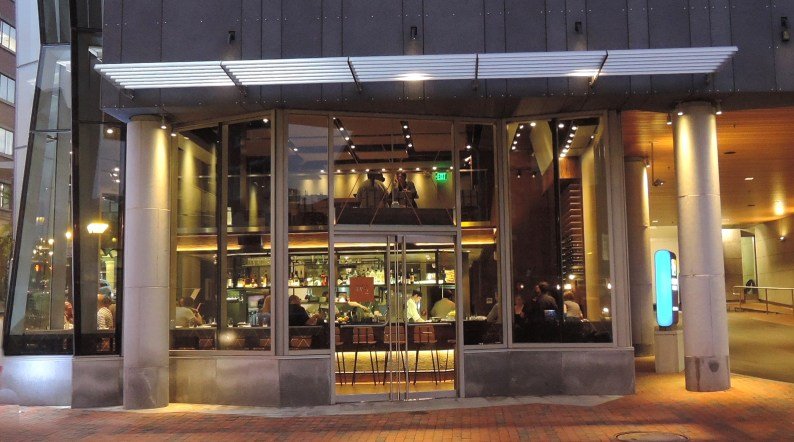 Evo enjoys a prime location at the retail corner of the Hyatt Place hotel on Fore Street