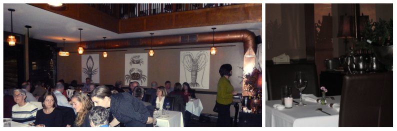 The dining room at 555 at last year's Christmas dinner; a quiet corner table is a coveted spot in the dining room