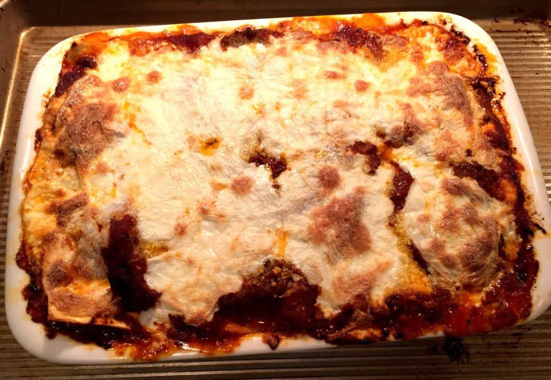 Lasagna made with the Sunday gravy, meats and cheese